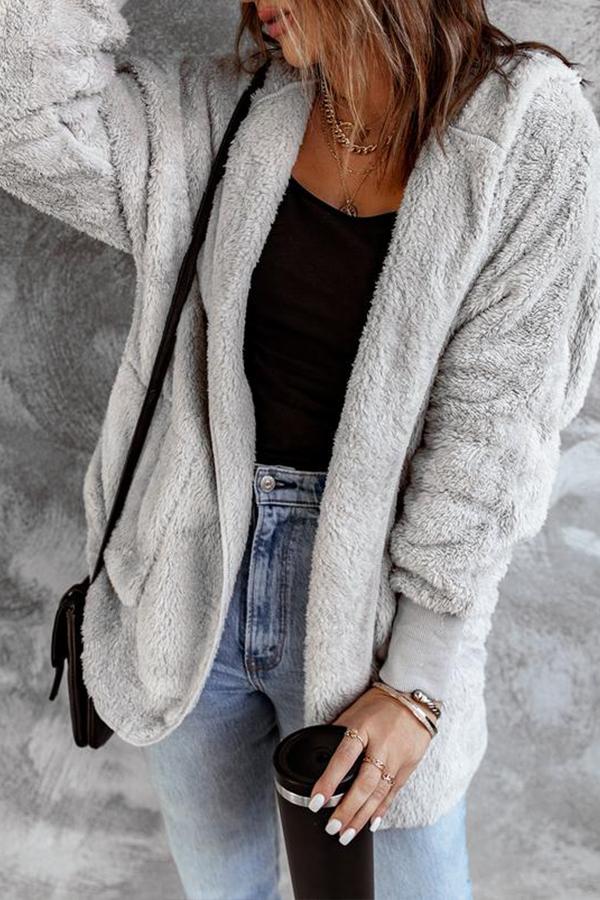 Soft Fleece Hooded Open Front Coat
