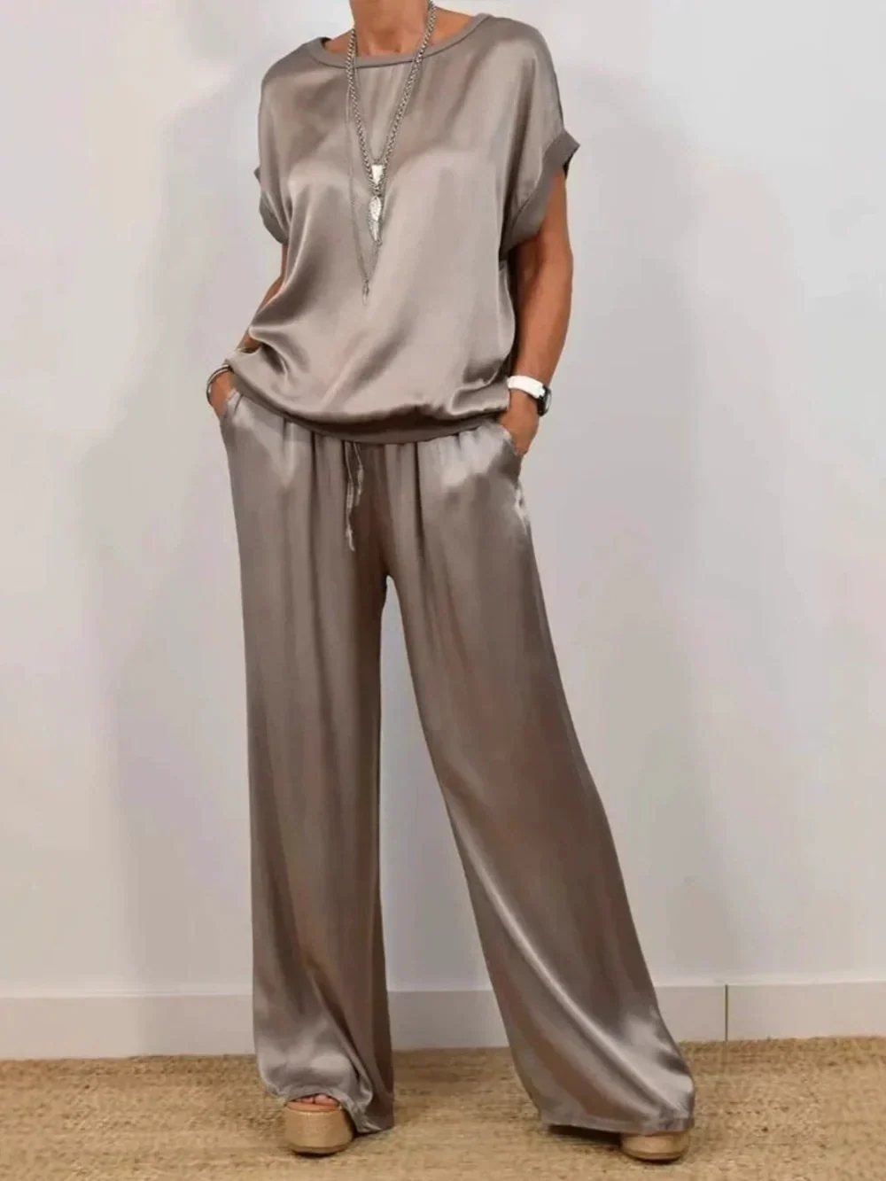 Loose shirt wide-leg pants casual set